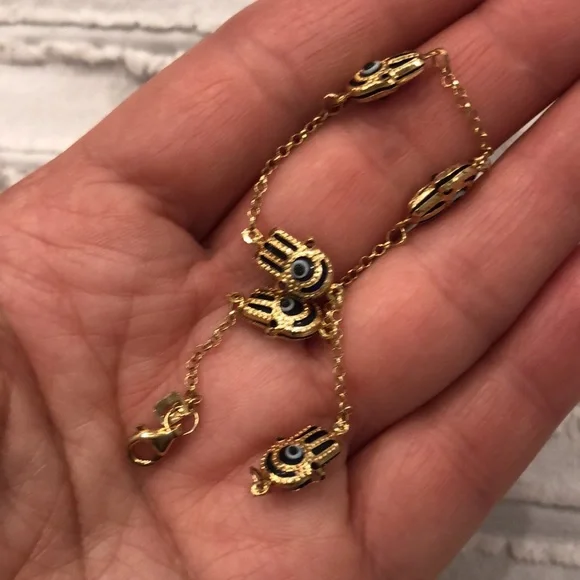 Solid 14k gold Hamsa evil eyes protection yellow gold bracelet.NEW
Stamp:585/14K - Picture 2 of 9